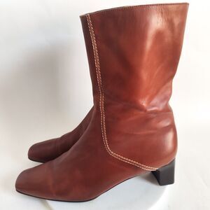 Cole Haan Country Boots Size 7.5 Leather Pointy Square Toe Kitten Heel Y2K 90s